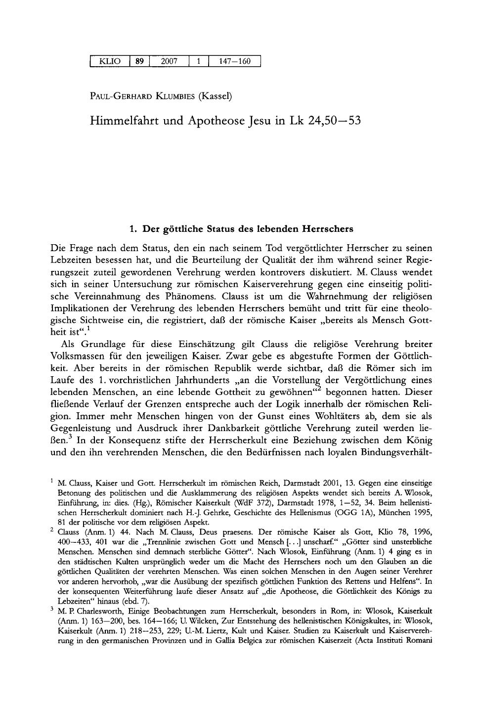 Himmelfahrt und Apotheose Jesu in Lk 24,50-53