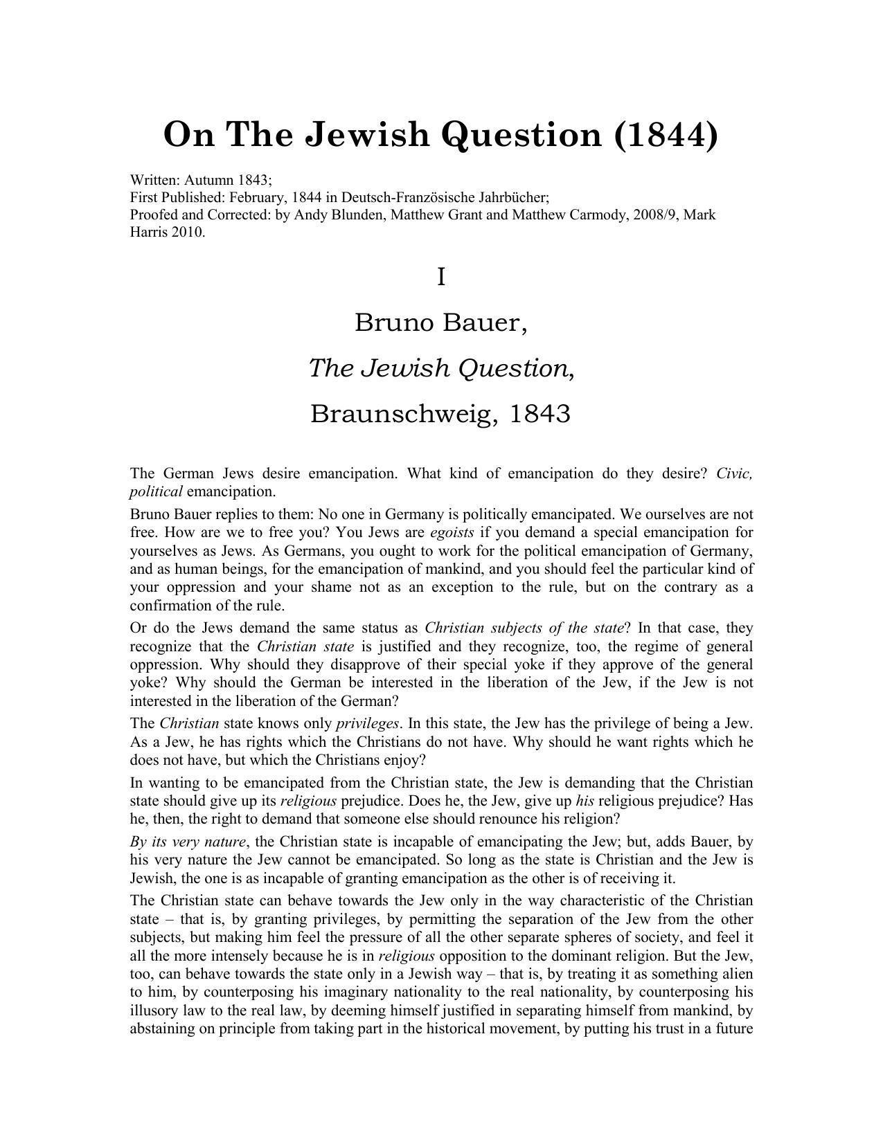 On the Jewish Question