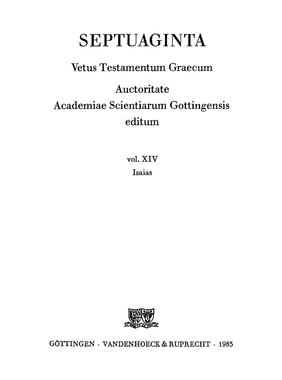 Septuaginta. Vetus Testamentum Graecum XIV: Isaias