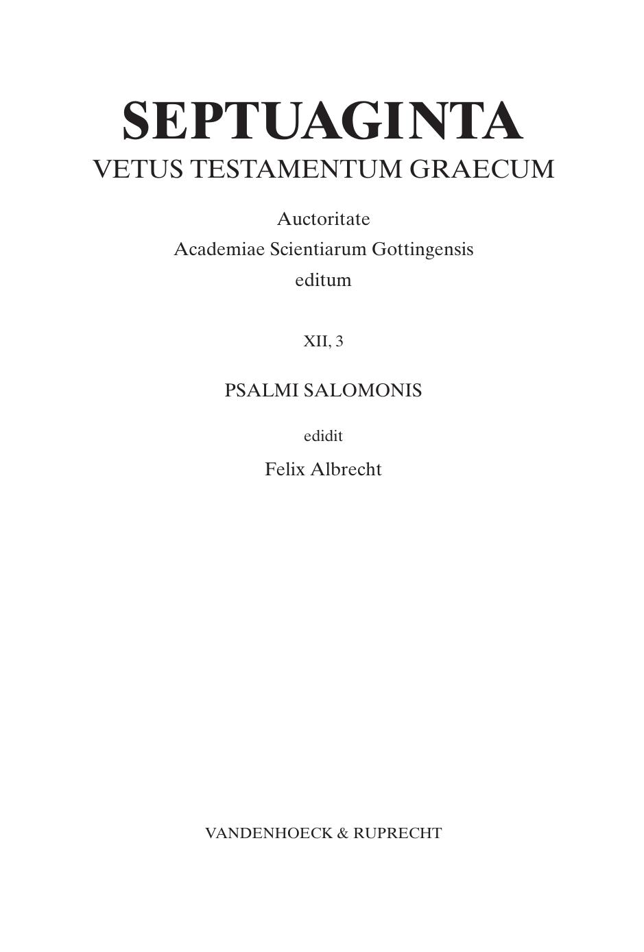 Septuaginta. Vetus Testamentum Graecum XII-3: Psalmi Salomonis.