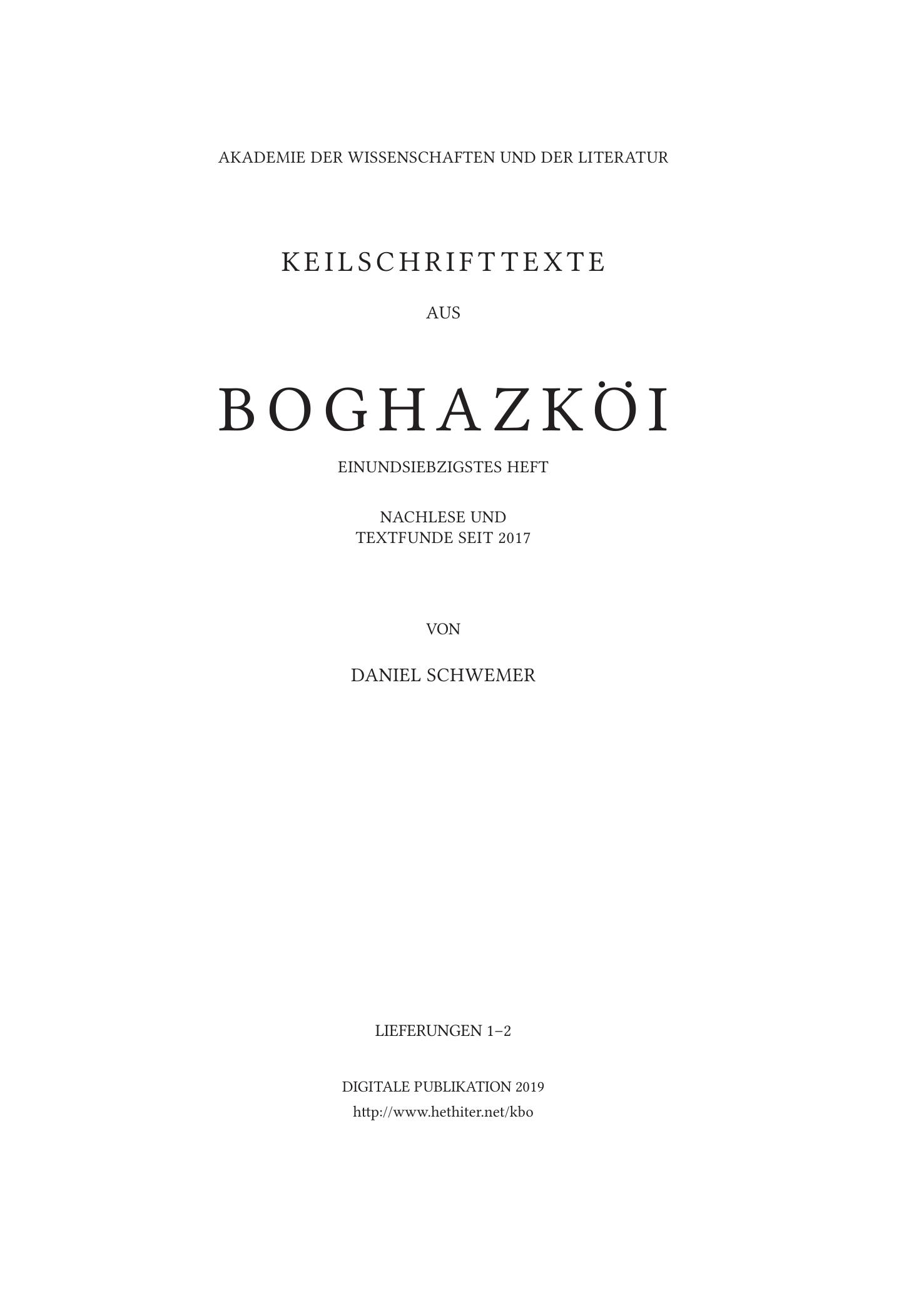 Schwemer KBo Keilschrifttexte-Boghazkoi
