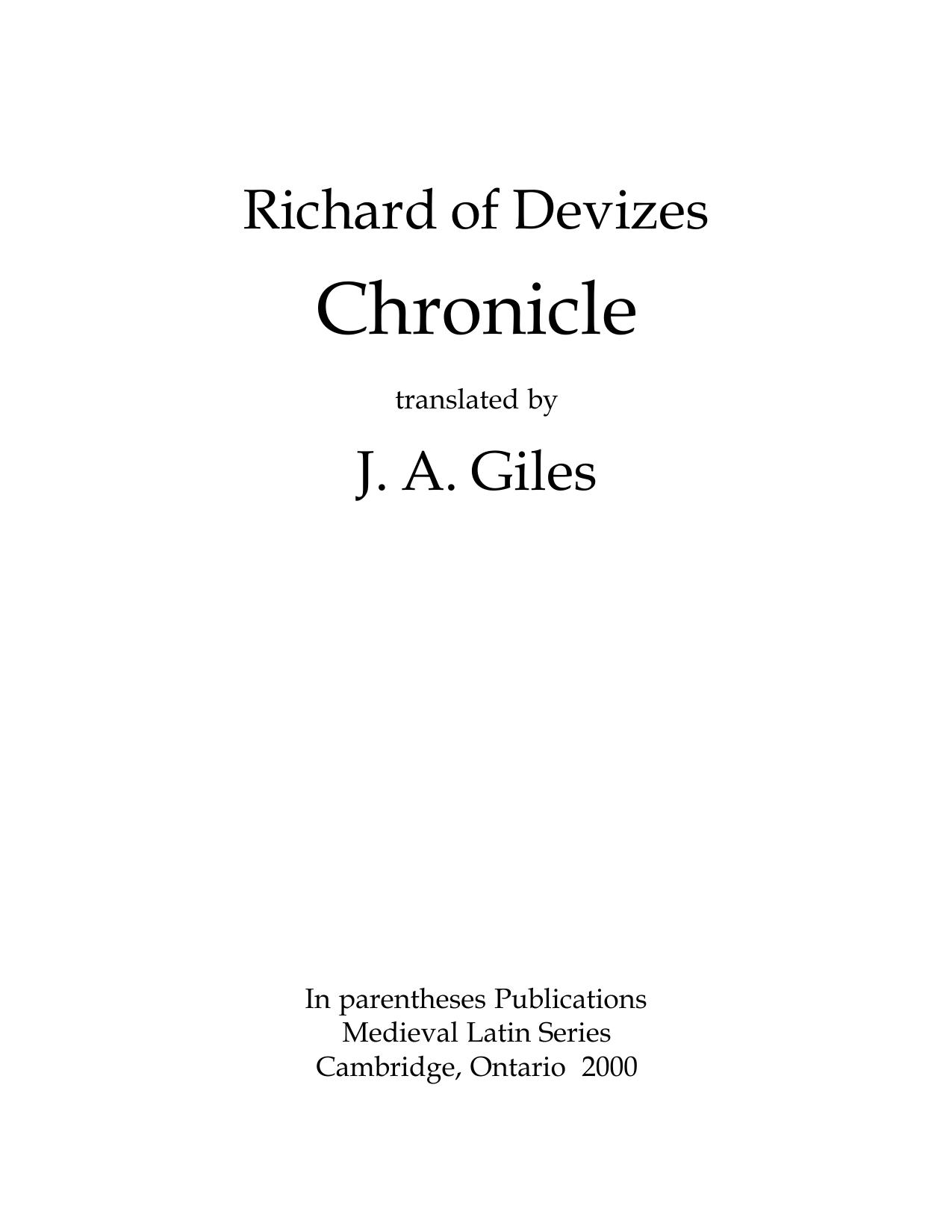 Richard of Devizes Chronicle